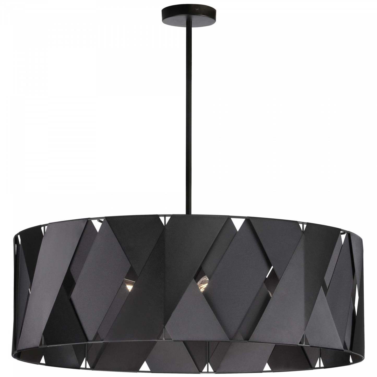 Dainolite Cardano 4 Light Chandelier Closed Matte Black Black Ribbon Lamp|Lustre fermé Cardano de Dainolite avec ruban noir, fini noir mat et 4 ampoules