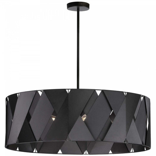 Dainolite Cardano 4 Light Chandelier Closed Matte Black Black Ribbon Lamp|Lustre fermé Cardano de Dainolite avec ruban noir, fini noir mat et 4 ampoules