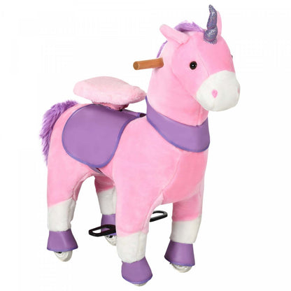 Qaba Cheval A Bascule Mécanique Poney Jouet Avec Roues Cadeau Pour 3-6 Ans Filles Garçons