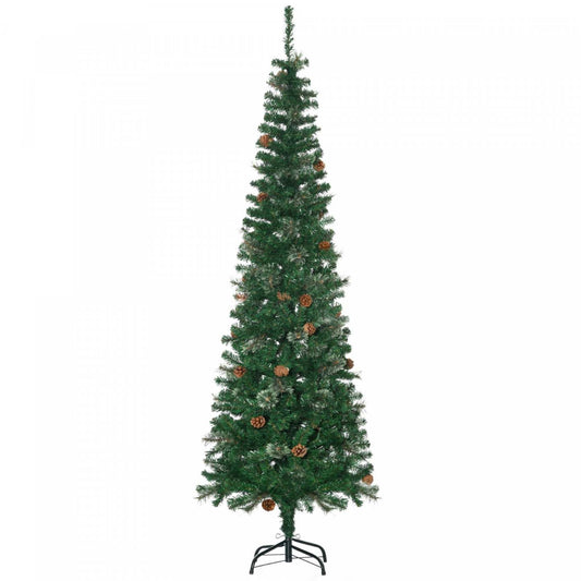 Homcom 6.5ft Artificial Pencil Christmas Tree avec pommes de pin|Homcom Sapin de Noël Artificiel Crayon de 6,5ft