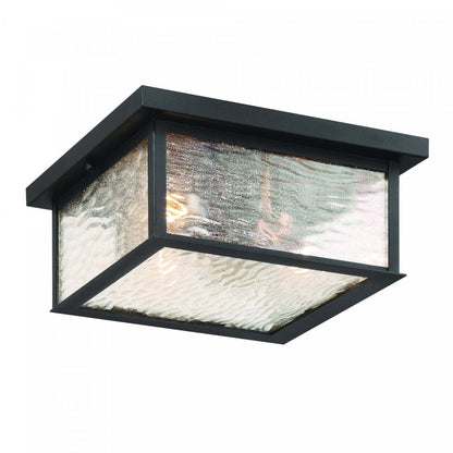 Plafonnier extérieur à 3 lumières Estate, noir, laiton avec lampe en verre anti-pluie | Plafonnier Semi-encastre D'exterieur Estate A 3 lampes, Noir Et Laiton Avec Verre A Gouttelettes