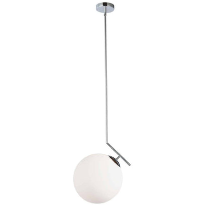 Dainolite Orion 1 Light Pendant Poli Chrome Finish White Glass Lamp|Luminaire suspendu Orion de Dainolite en verre blanc, avec fini chromé poli et 1 ampoule