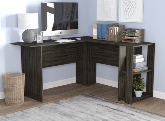 Bureau d’ordinateur de 55 po avec rangement et 2 tablettes - gris foncé