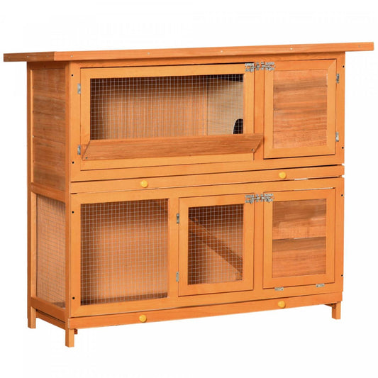 Pawhut Clapier Élevé en Bois à 2 Niveaux pour Lapin Maison pour Petits Animaux Cage 47l X 19w X 39h Av