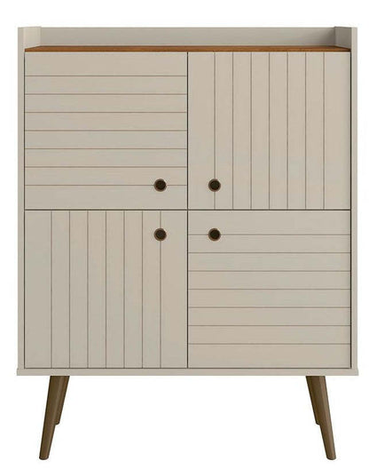 Manhattan Comfort Bogart Mid-Century Modern Accent Cabinet - Off-White &amp; Natural|Armoire décorative Bogart de Manhattan Comfort de style moderne du milieu du 20e siècle - blanc cassé et naturel