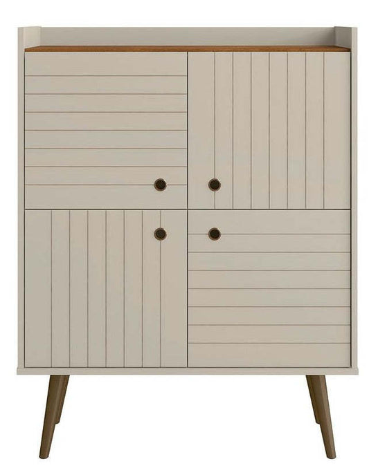 Manhattan Comfort Bogart Mid-Century Modern Accent Cabinet - Off-White &amp; Natural|Armoire décorative Bogart de Manhattan Comfort de style moderne du milieu du 20e siècle - blanc cassé et naturel