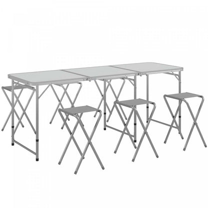 Outsunny Table de Camping et Chaises, Table de Pique-nique Pliable et 6 Tabourets