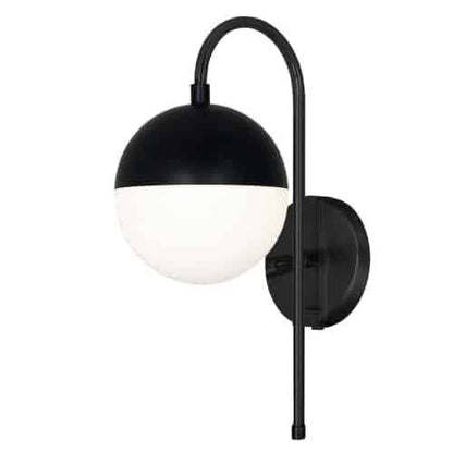Dainolite Dayana 1 Light Wall Sconce Matte Black Finish White Glass Hardwire Or Plugin Lamp|Applique murale Dayana de Dainolite câblé ou branchée en verre blanc, avec fini noir mat et 1 ampoule