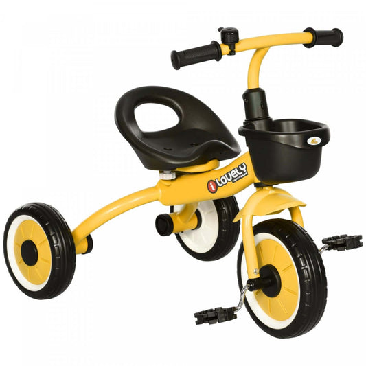 Qaba Tricycle Pour Tout-petits Et Filles Garçons De 2 À 5 Ans, Vélo Avec Siège Réglable, Panier, Clo