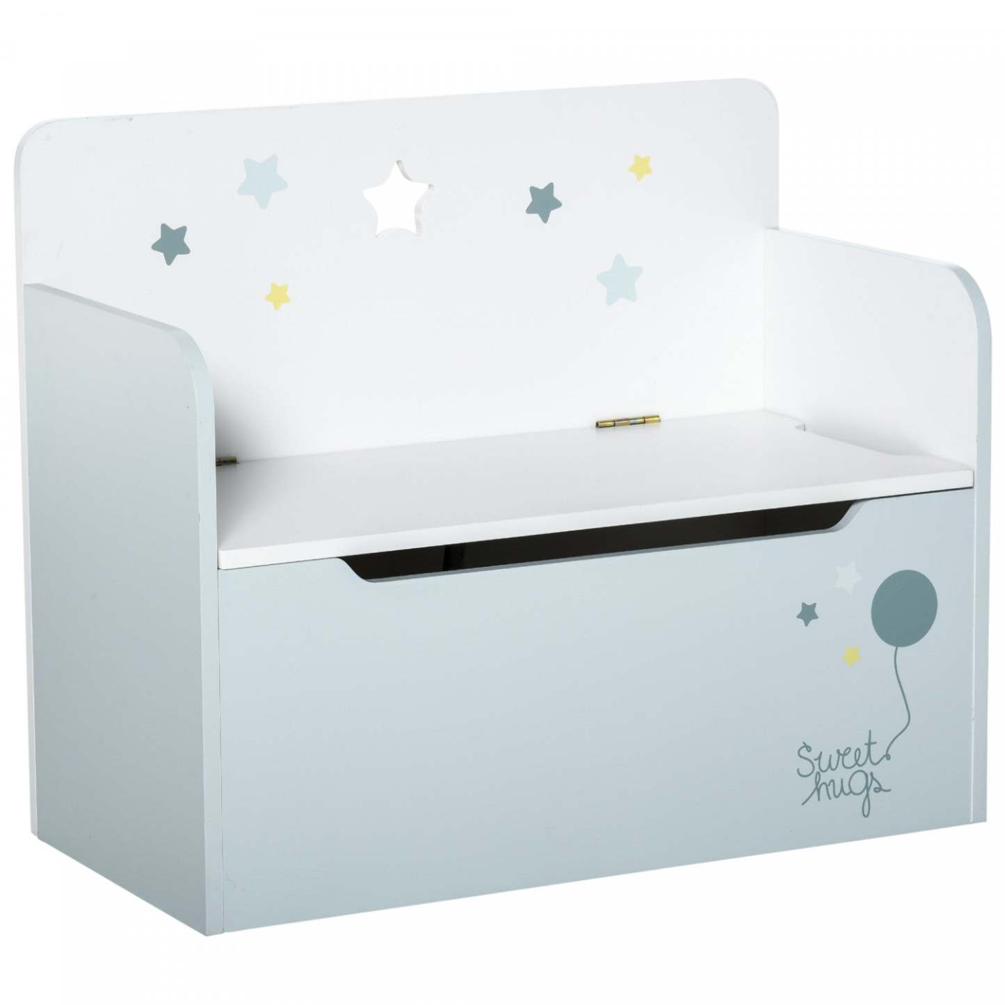 Qaba Boîte De Rangement Pour Jouets En Bois Pour Enfants 2 En 1 Design Avec Banc De Siège À Gaz 23,5