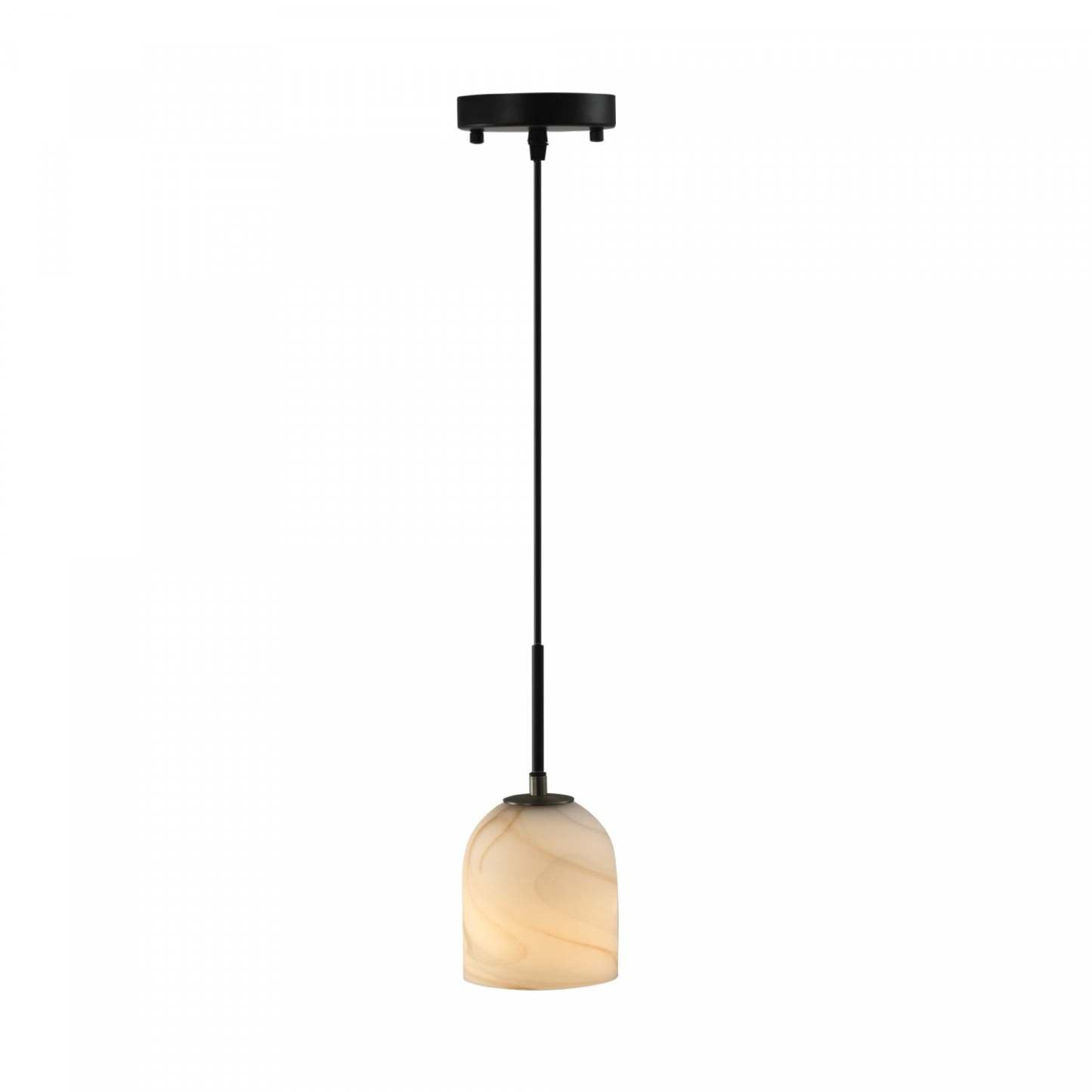 Luminaire suspendu Crema à 1 lumière, noir, laiton brossé avec lampe en verre de style albâtre | Suspension A 1 lampe Crema, Laiton Brosse Avec Verre Genre Albatre