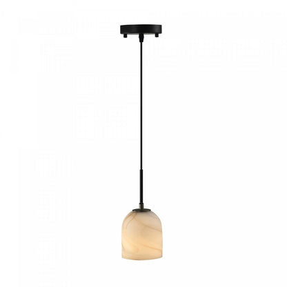 Luminaire suspendu Crema à 1 lumière, noir, laiton brossé avec lampe en verre de style albâtre | Suspension A 1 lampe Crema, Laiton Brosse Avec Verre Genre Albatre