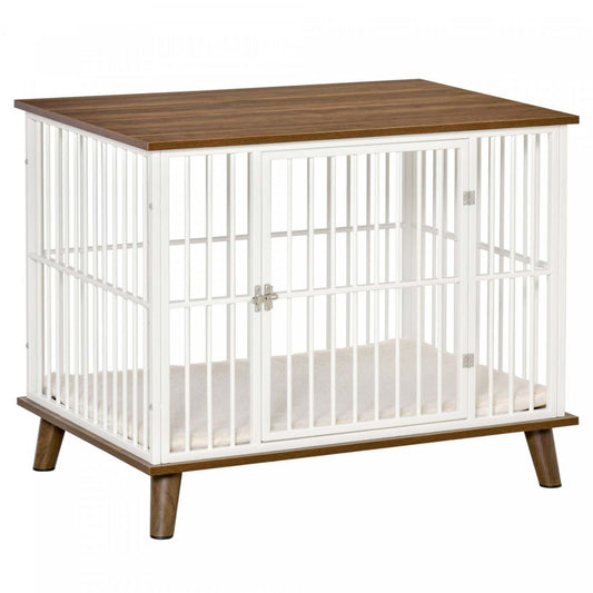Pawhut Cage Pour Chien, Style Mobilier Cage Pour Animaux, Table de Chevet, Maison Pour Chien Décorative, Avec Coussin Doux|Pawhut Cage Pour Chien Moyens Animaux Avec Coussin Amovible Lavable Porte Verrouillable Avec Loquet