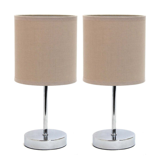 Ensemble de 2 lampes de table Simple Designs Chrome Mini Basic - Beige|Ensemble de 2 mini lampes de table de base de Simple Designs chromées - beige