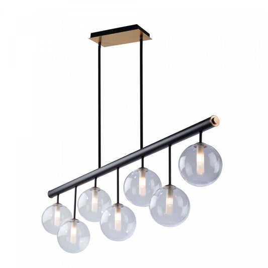 Aurelia Matte Black & Brass 7-Light Island Light|Luminaire pour îlot Aurelia noir et laiton mat à 7 ampoules