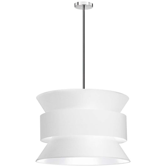 Dainolite Questa 4 Light Pendant Poli Chrome White Shades Lamp|Luminaire suspendu Questa de Dainolite avec abat-jour blancs, fini chromé poli et 4 ampoules