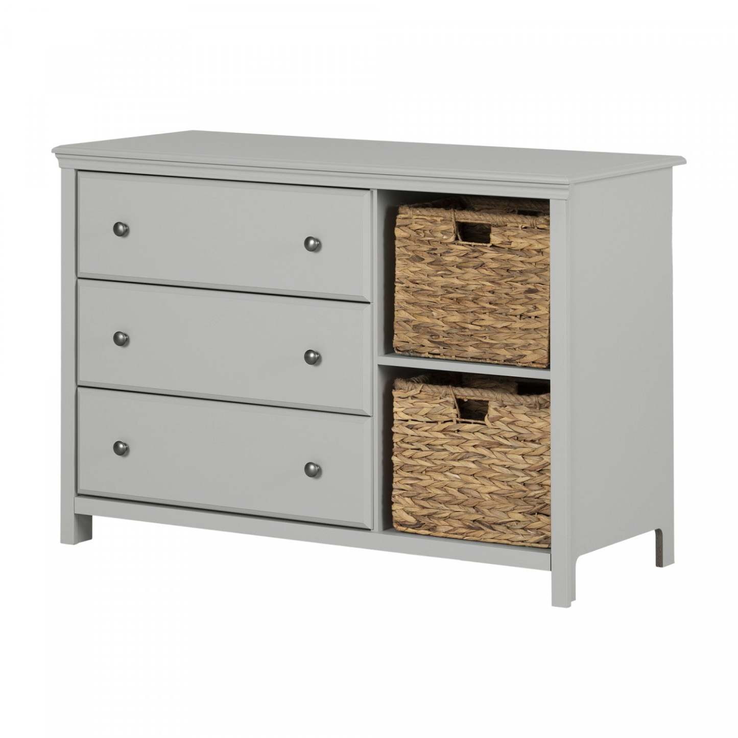 Cotton Candy 3-drawer Dresser With Storage Baskets - Soft Gray | Cotton Candy Commode 3 Tiroirs Avec Paniers De Rangement - Gris Clair