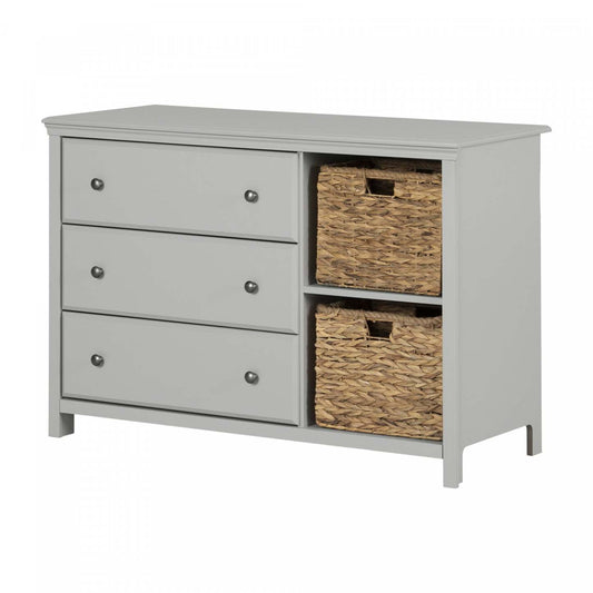 Cotton Candy 3-drawer Dresser With Storage Baskets - Soft Gray | Cotton Candy Commode 3 Tiroirs Avec Paniers De Rangement - Gris Clair