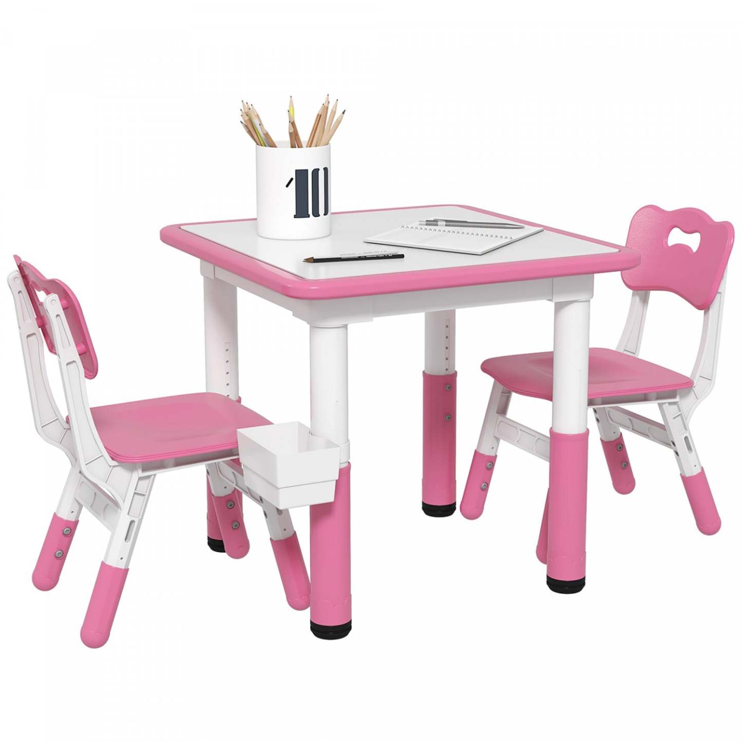 Qaba Ensemble Table Et Chaises Pour Enfants, 3 Pcs, Table Et Chaises Réglables En Hauteur Avec Range