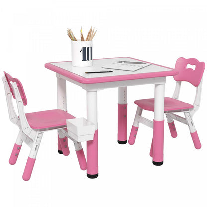 Qaba Ensemble Table Et Chaises Pour Enfants, 3 Pcs, Table Et Chaises Réglables En Hauteur Avec Range