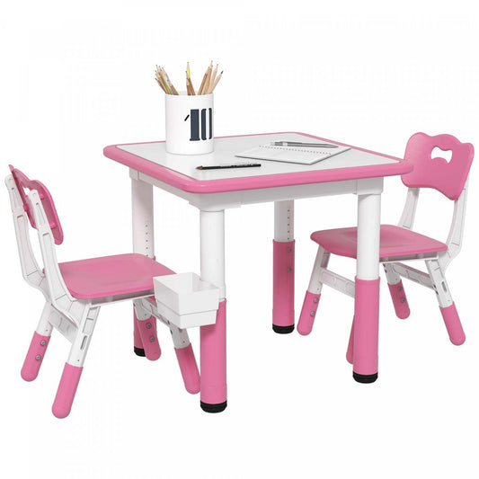 Qaba Ensemble Table Et Chaises Pour Enfants, 3 Pcs, Table Et Chaises Réglables En Hauteur Avec Range