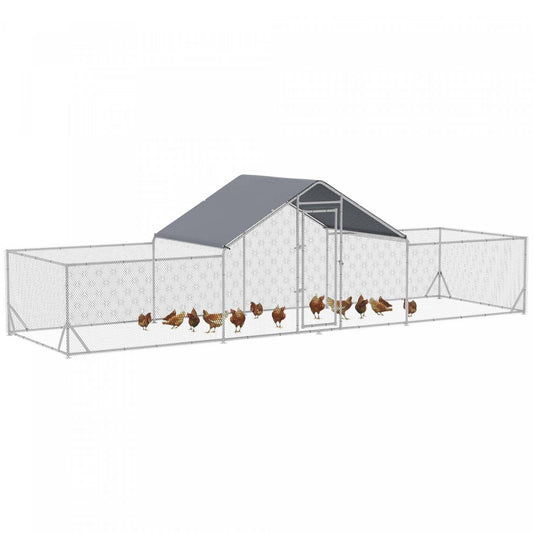 Pawhut Chicken Run, 23' X 6.6' Metal Chicken Coop With Waterproof And Anti-uv Cover, Spire Roof, Doo|Pawhut Grand Poulailler D'extérieur Pour 12 À 14 Poulets, Poulailler En Métal Avec Couvercle Pour Fe