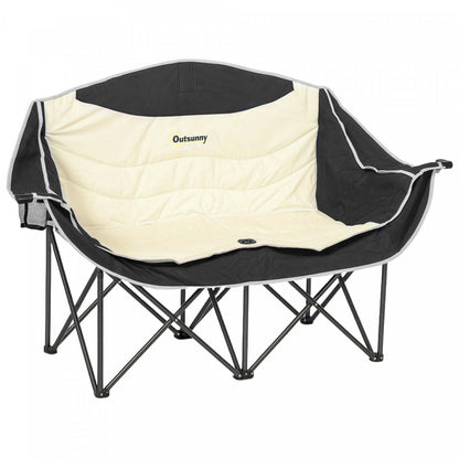 Chaise de camping double Outsunny, chaise de camp rembourrée avec porte-gobelets, kaki