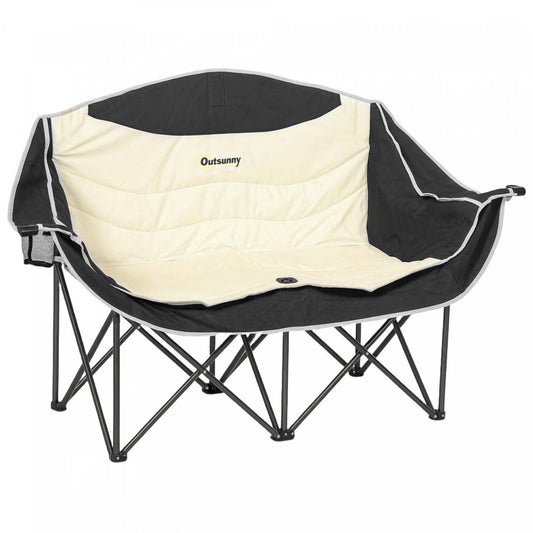 Chaise de camping double Outsunny, chaise de camp rembourrée avec porte-gobelets, kaki