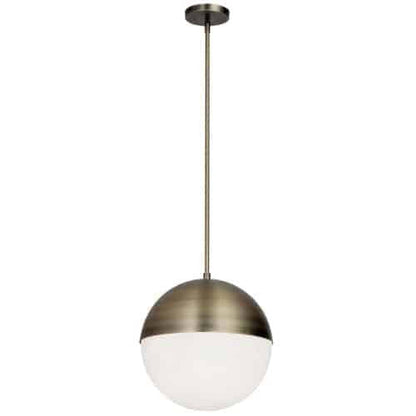 Dainolite Dayana 3 Light Pendant Antique Brass Finish White Glass Lamp|Luminaire suspendu Dayanade Dainolite en verre blanc, avec fini laiton antique et 3 ampoules