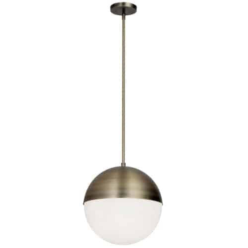 Dainolite Dayana 3 Light Pendant Antique Brass Finish White Glass Lamp|Luminaire suspendu Dayanade Dainolite en verre blanc, avec fini laiton antique et 3 ampoules