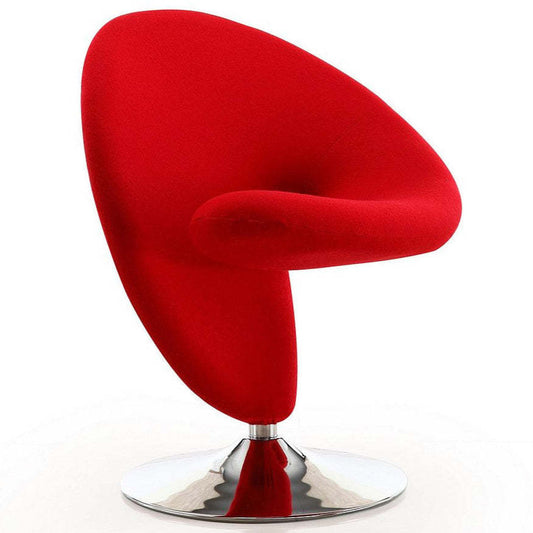 Manhattan Comfort Curl Polished Chrome Wool Blend Rotating Accent Chair - Red|Fauteuil d'appoint pivotant Curl de Manhattan Comfort en chrome poli et en mélange de laine - rouge