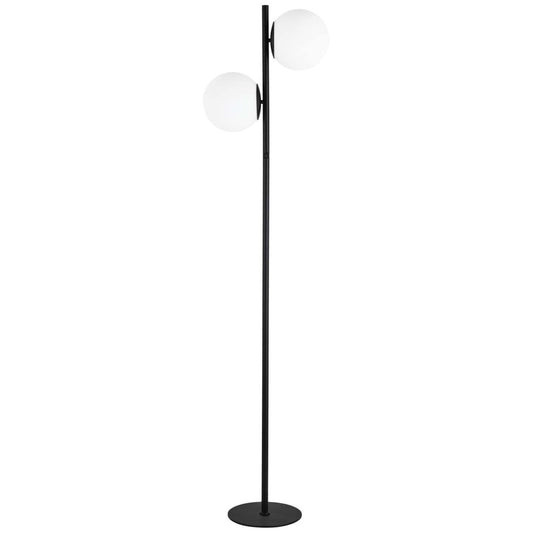 Dainolite Folgar 2 Light Floor Lamp Matte Black White Opal Glass|Lampe à pied Folgar de Dainolite en verre blanc opale, avec fini noir mat et 2 ampoules