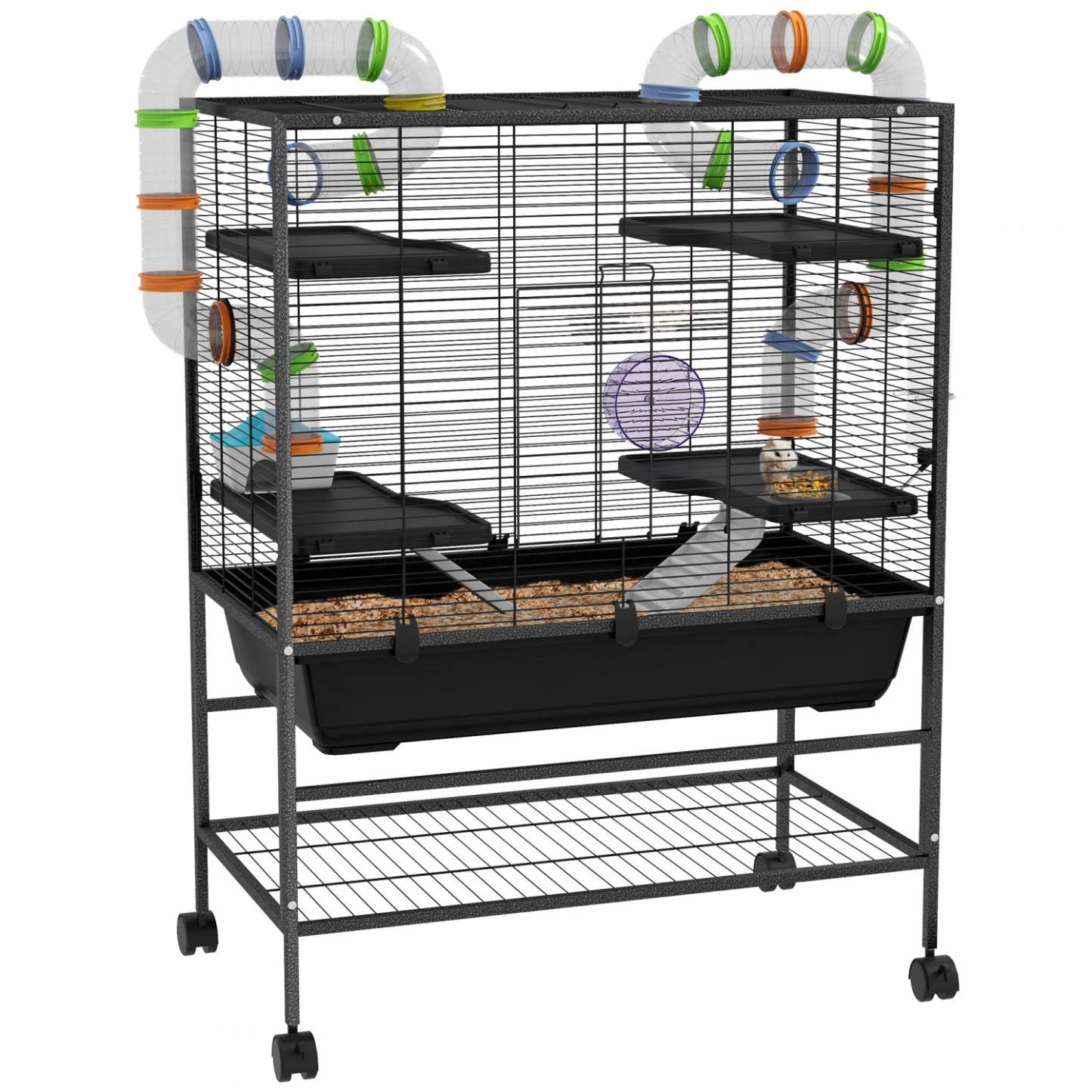 Pawhut 43 Hamster Cage, Maison pour petits animaux, Cage à rats roulante avec système de tube tunnel, Roue d'exercice|Pawhut Cage A Hamster 43, Cage A Rats Roulants Pour Petits Animaux Avec Systeme De Tube Tunnel, Rou