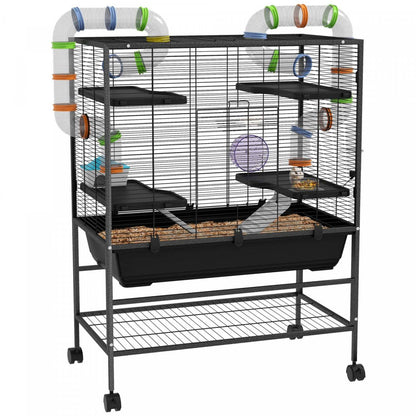 Pawhut 43 Hamster Cage, Maison pour petits animaux, Cage à rats roulante avec système de tube tunnel, Roue d'exercice|Pawhut Cage A Hamster 43, Cage A Rats Roulants Pour Petits Animaux Avec Systeme De Tube Tunnel, Rou