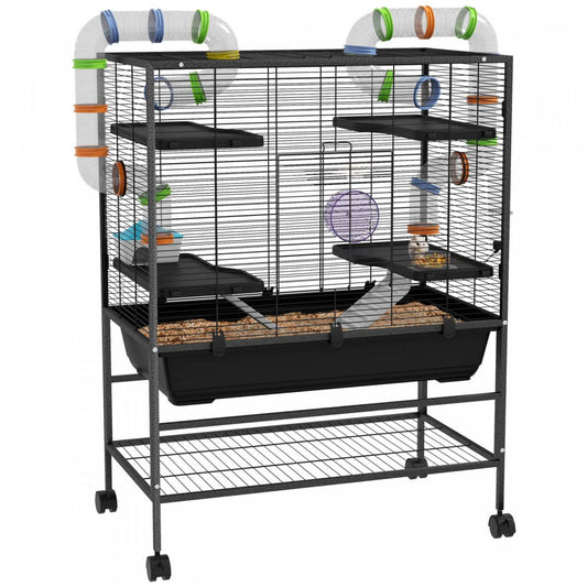 Pawhut 43 Hamster Cage, Maison pour petits animaux, Cage à rats roulante avec système de tube tunnel, Roue d'exercice|Pawhut Cage A Hamster 43, Cage A Rats Roulants Pour Petits Animaux Avec Systeme De Tube Tunnel, Rou