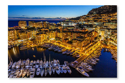 Vue aérienne de Fontvieille et du port de Monaco avec yachts de luxe : cadre mural et panneau en tissu 16 x 24 po | Vue aérienne de Fontvieille et du port de Monaco avec yachts de luxe 16 x 24 po : cadre d'art mural et panneau en tissu | D44GX4CW