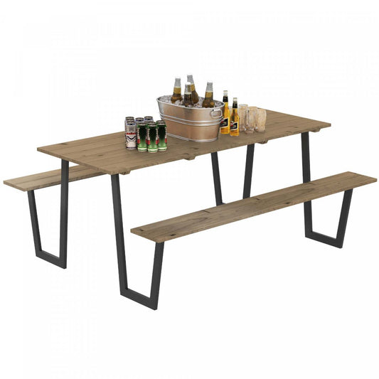 Outsunny 5,7 Ft Ensemble de Bancs de Table de Pique-Nique d'Extérieur avec 2 Trous pour Parasol, Marron