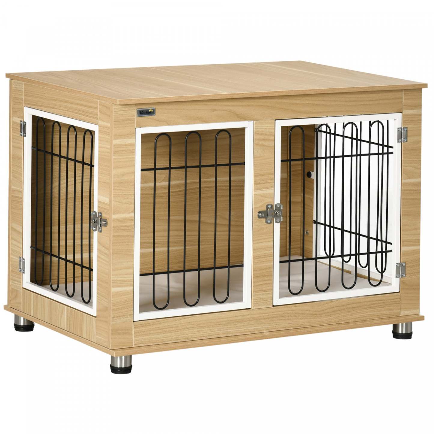 Pawhut Table D'appoint Pour Animal Domestique Avec Coussin Moelleux, Meubles De Cage Pour Chien À Deux Portes Pour Chiens Moyens Et Grands