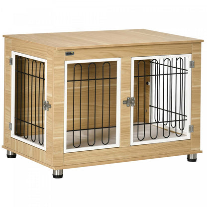 Pawhut Table D'appoint Pour Animal Domestique Avec Coussin Moelleux, Meubles De Cage Pour Chien À Deux Portes Pour Chiens Moyens Et Grands