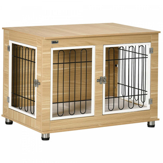Pawhut Table D'appoint Pour Animal Domestique Avec Coussin Moelleux, Meubles De Cage Pour Chien À Deux Portes Pour Chiens Moyens Et Grands