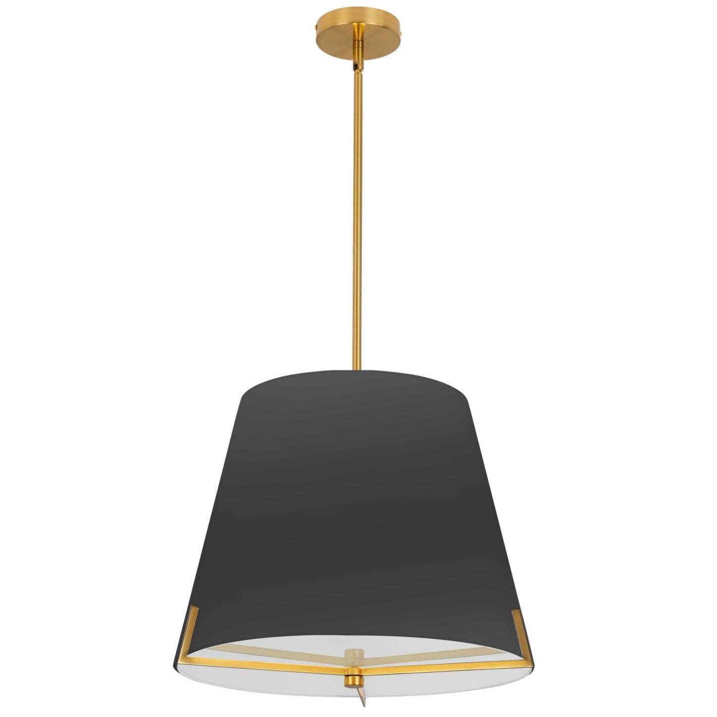 Dainolite Preston 4 Light Pendant 19 Dia Aged Brass Black Fabric Shade Lamp|Luminaire suspendu Preston de Dainolite de 19 po de diamètre avec abat-jour en tissu noir, fini laiton vieilli et 4 ampoules