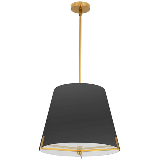 Dainolite Preston 4 Light Pendant 19 Dia Aged Brass Black Fabric Shade Lamp|Luminaire suspendu Preston de Dainolite de 19 po de diamètre avec abat-jour en tissu noir, fini laiton vieilli et 4 ampoules