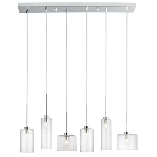 Dainolite Industrial Chic 6 Light Horizontal Pendant Polished Chrome Finish Clear Glass Lamp|Luminaire suspendu horizontal Industrial Chic de Dainolite en verre transparent, avec fini chromé poli et 6 ampoules