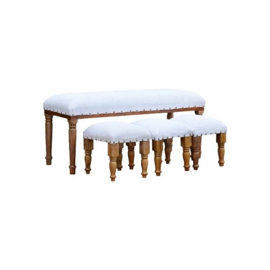 Ensemble banc et tabourets en bois 4 pièces Diamond Benches|Ensemble banc et tabourets 4 pièces en bois à motif de diamant
