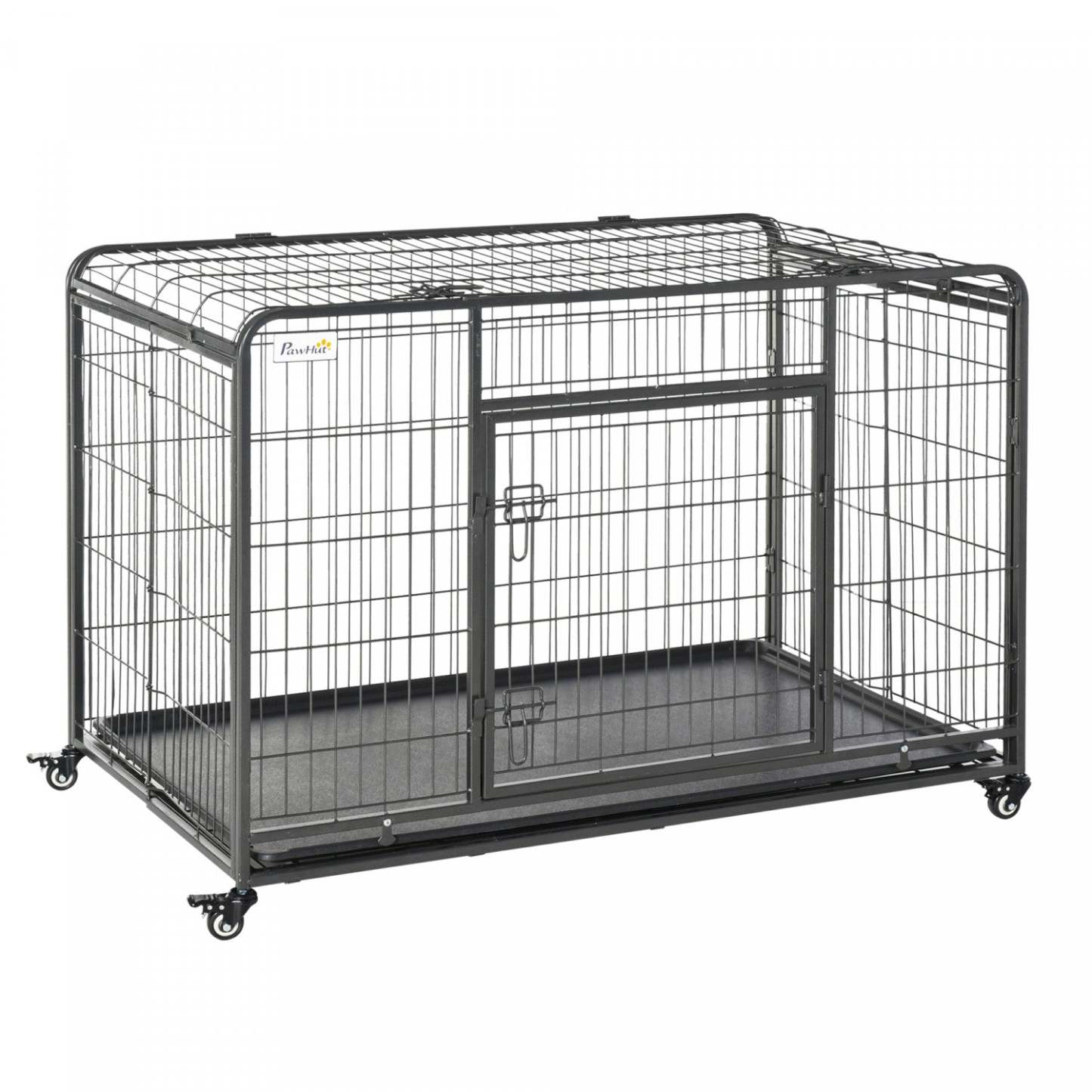 Pawhut Cage Pliable Haute Résistance Pour Chiens De Taille XL Avec Double Porte, Roues Verrouillables, Panneau De Séparation
