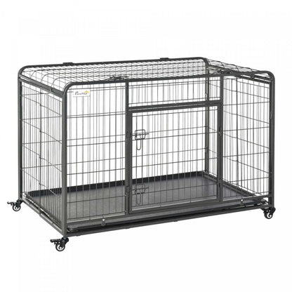 Pawhut Cage Pliable Haute Résistance Pour Chiens De Taille XL Avec Double Porte, Roues Verrouillables, Panneau De Séparation