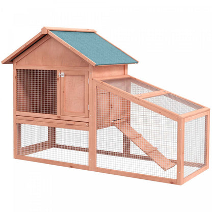 Pawhut Clapier A Lapin A 2 Niveaux En Bois Massif Maison Pour Petits Animaux Habitat Exterieur Resis