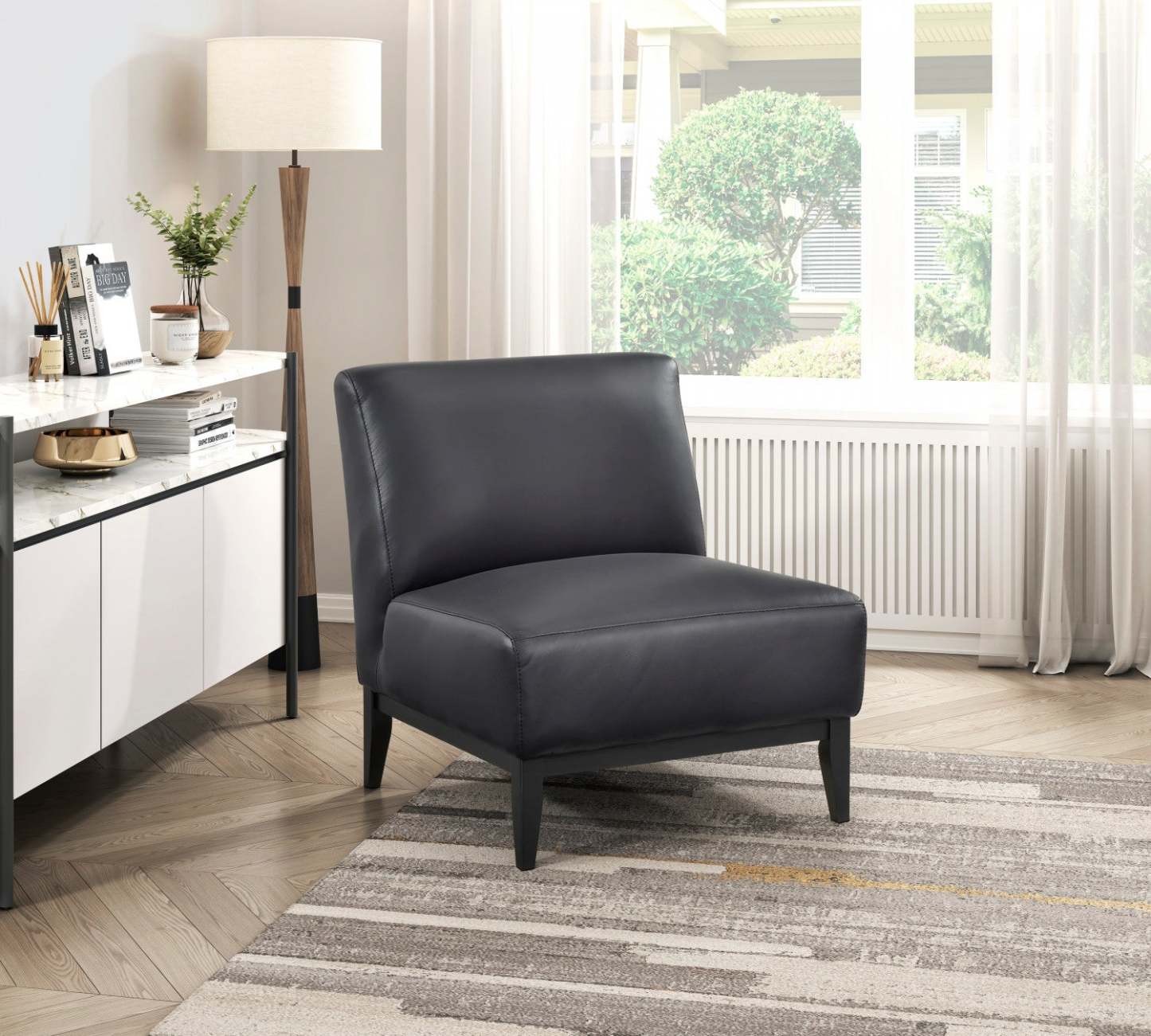 Chaise d'appoint Murdock en cuir noir | Fauteuil D'appoint Murdock En Cuir Noir