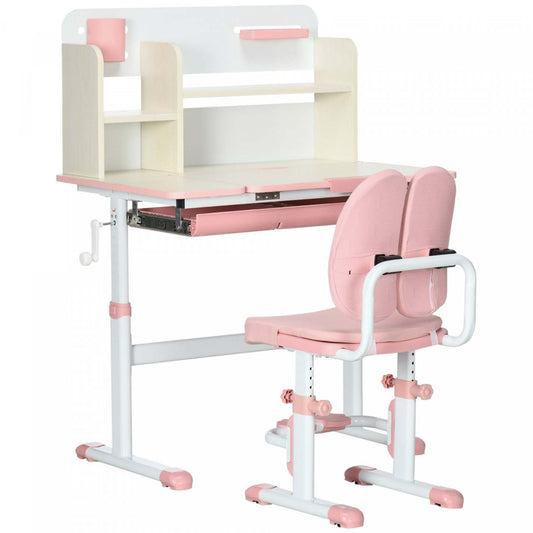 Qaba Ensemble Bureau Et Chaise Pour Enfants, Bureau Et Chaise D'étudiant Réglables En Hauteur Avec Dossier Adaptatif
