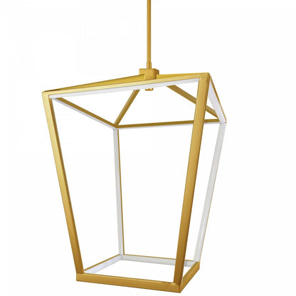 Dainolite Cage LED Suspension 64w Finition Laiton Vieilli Lampe Diffuseur Blanc|Luminaire suspendu Cage de Dainolite blanc qui diffuse la lumière, avec fini laiton vieilli et ampoule à DEL de 64 W